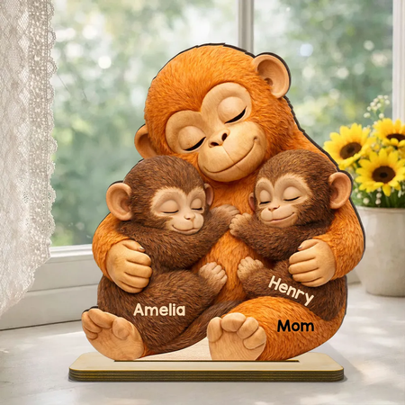 Personalised Monkey Mum & Baby Wooden Plaque – Custom Names Family Keepsake Sign