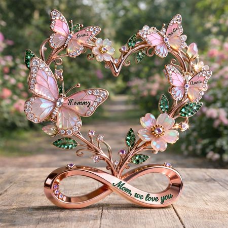 Stunning Butterflies On Mom Heart Acrylic Plaque, Personalized Gifts For Mom & Grandma