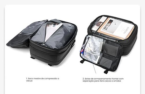 Mochila de Viagem com Vácuo, Mochila Masculina Empresarial Multifuncional para Notebook, Mochila de Compressão a Vácuo com Grande Capacidade, Material TPU