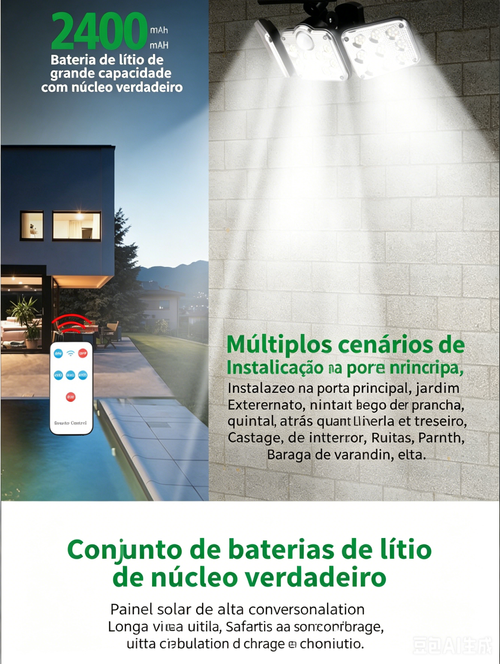 Luz de parede solar com detecção de corpo humano de três cabeças, luz de jardim para quintal exterior, luz de rua à prova d'água para uso externo