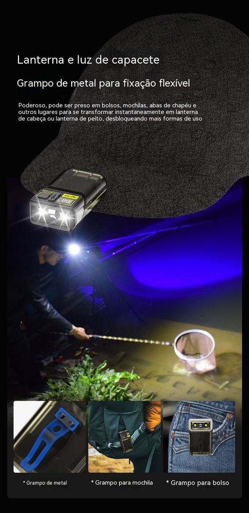 Mini lanterna tipo chaveiro com duas fontes de luz, carregamento Type-C, super brilhante, compacta e potente para uso exterior