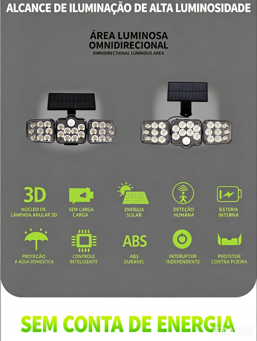 Luz de parede solar com detecção de corpo humano de três cabeças, luz de jardim para quintal exterior, luz de rua à prova d'água para uso externo