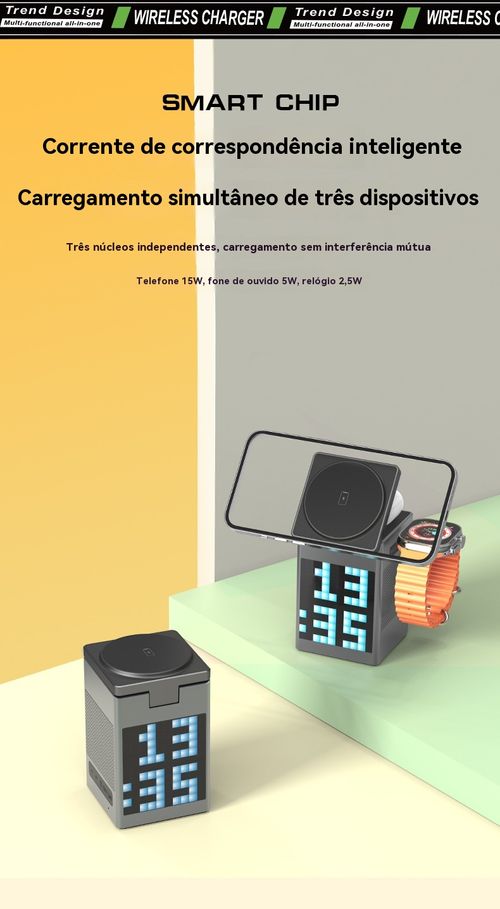 Carregador Sem Fio Magnético 6 em 1, Compatível com Celulares, Fones de Ouvido e Relógios Apple e Huawei, Carregamento Rápido