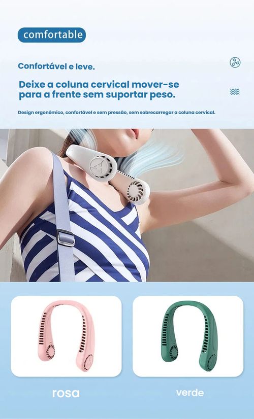 Ventilador de Pescoço Nova Linha, Recarregável via USB, Pequeno e Portátil para Uso Exterior, Silencioso com Turbina, Sem Pás, Mini Ventilador para Pescoço