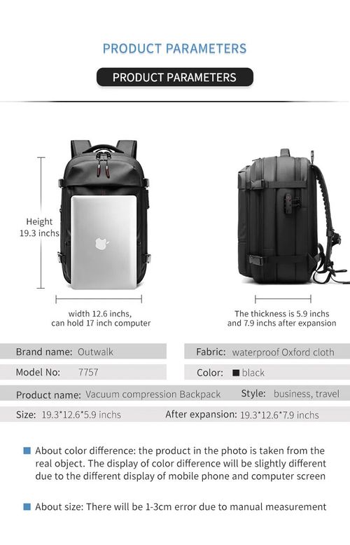 Mochila de Viagem com Vácuo, Mochila Masculina Empresarial Multifuncional para Notebook, Mochila de Compressão a Vácuo com Grande Capacidade, Material TPU