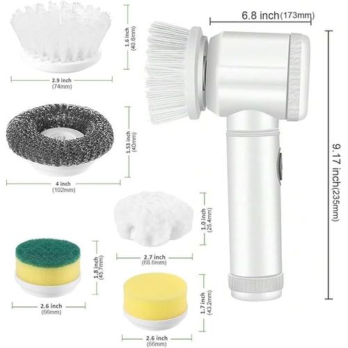 Escova de limpeza elétrica rotativa com 5 cabeças de escova substituíveis.