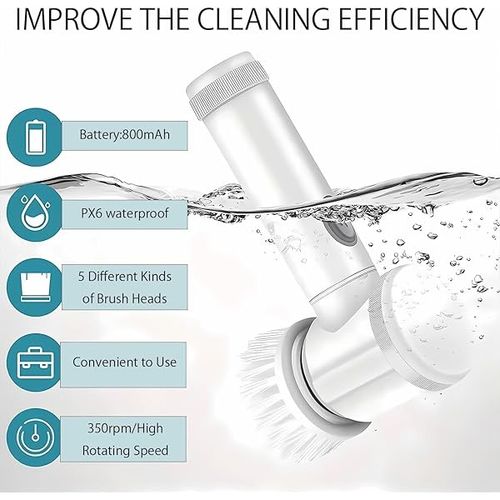 Escova de limpeza elétrica rotativa com 5 cabeças de escova substituíveis.