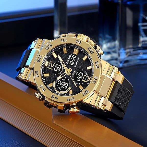 Relógio desportivo masculino digital com visor duplo (resistência à água de 50 m)