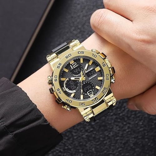 Relógio desportivo masculino digital com visor duplo (resistência à água de 50 m)