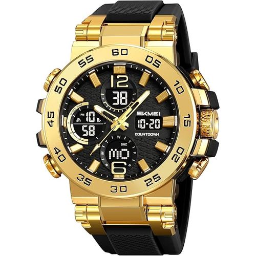 Relógio desportivo masculino digital com visor duplo (resistência à água de 50 m)