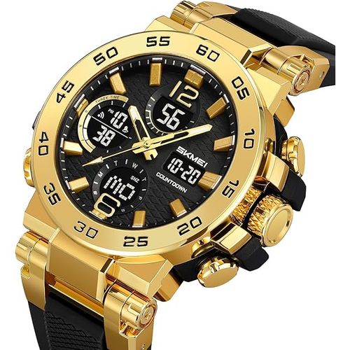 Relógio desportivo masculino digital com visor duplo (resistência à água de 50 m)