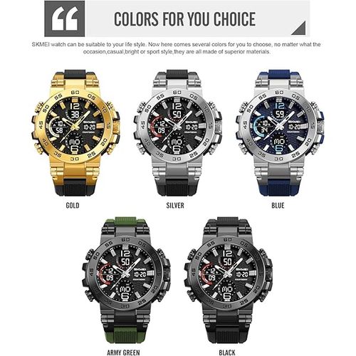 Relógio desportivo masculino digital com visor duplo (resistência à água de 50 m)