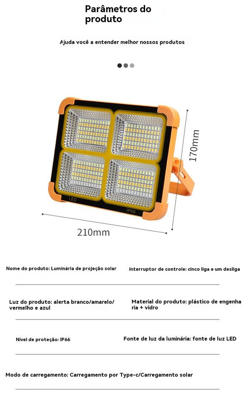 Lâmpada Solar, Lanterna de Mão Recarregável, Projetor Portátil, Lâmpada para Feira Livre ao Ar Livre, Lanterna Multifuncional para Acampamento e Emergência