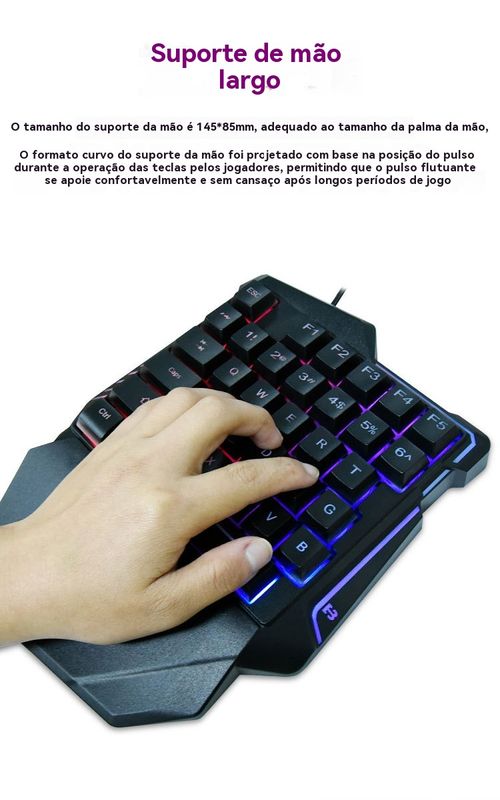Teclado Único Mão G7, Sensação Mecânica para Jogo PUBG, Teclado para Jogos Móveis e Esports com Luz de Fundo Colorida