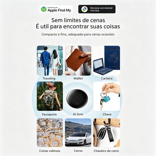 Rastreador Bluetooth anti-perda compatível com sistemas Android e iOS (Google e iPhone). Localizador global de objetos. Classificação IP66 – à prova de água.