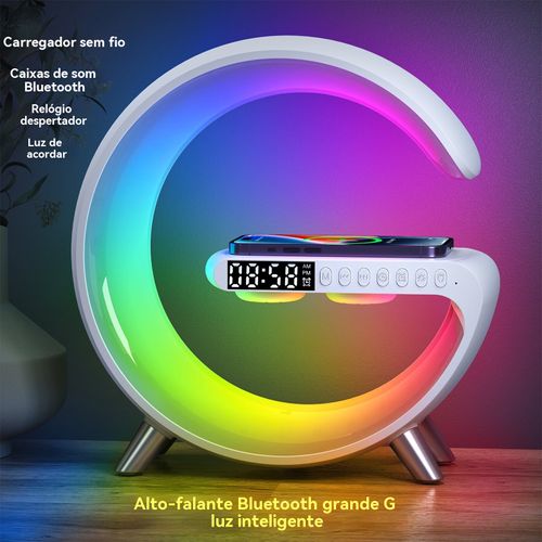 Luz G Grande, Luz Noturna Pequena com Função de Carregador, Abajur Musical com Caixa de Som Bluetooth, Luz de Ambiente Colorida com Ruído Branco