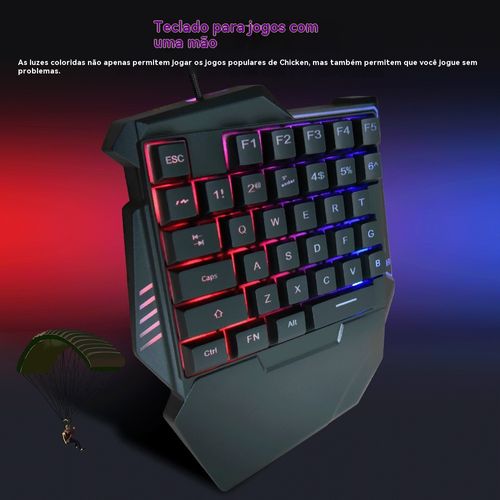 Teclado Único Mão G7, Sensação Mecânica para Jogo PUBG, Teclado para Jogos Móveis e Esports com Luz de Fundo Colorida