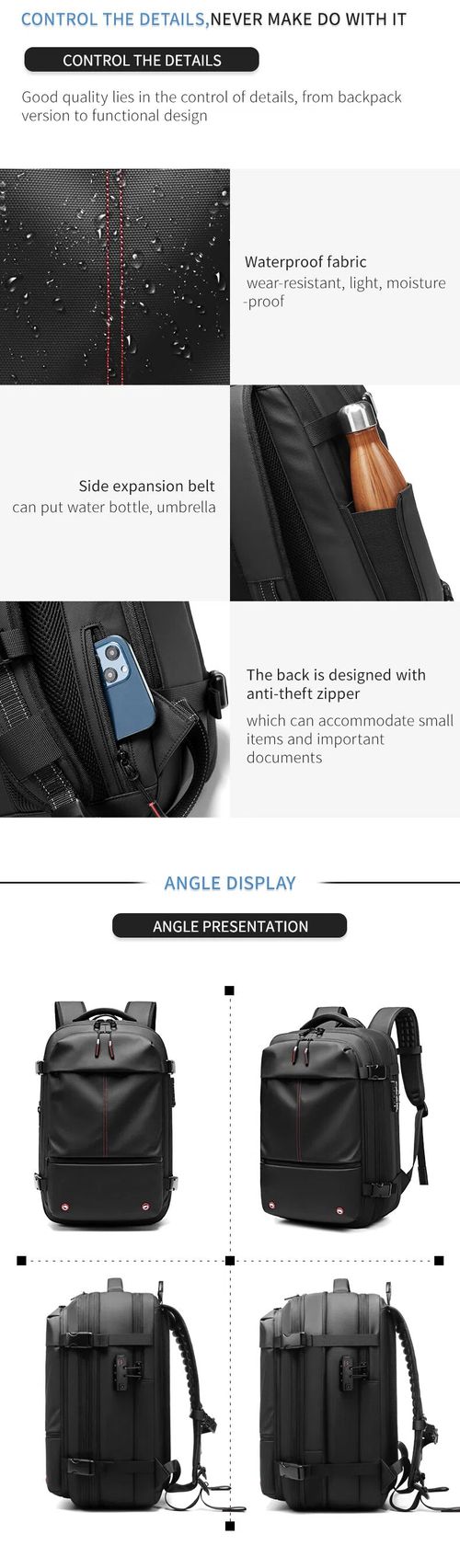 Mochila de Viagem com Vácuo, Mochila Masculina Empresarial Multifuncional para Notebook, Mochila de Compressão a Vácuo com Grande Capacidade, Material TPU