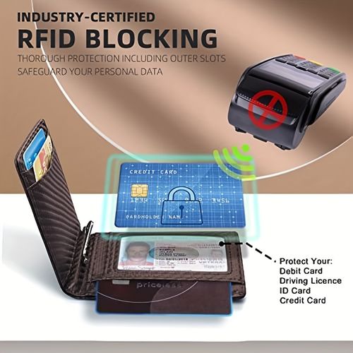 Carteira de Carbono Fibra para Homens, Carteira de Couro Microfibra com Múltiplos Compartimentos, Clipe para Dólares, Porta Moedas e Porta Documentos