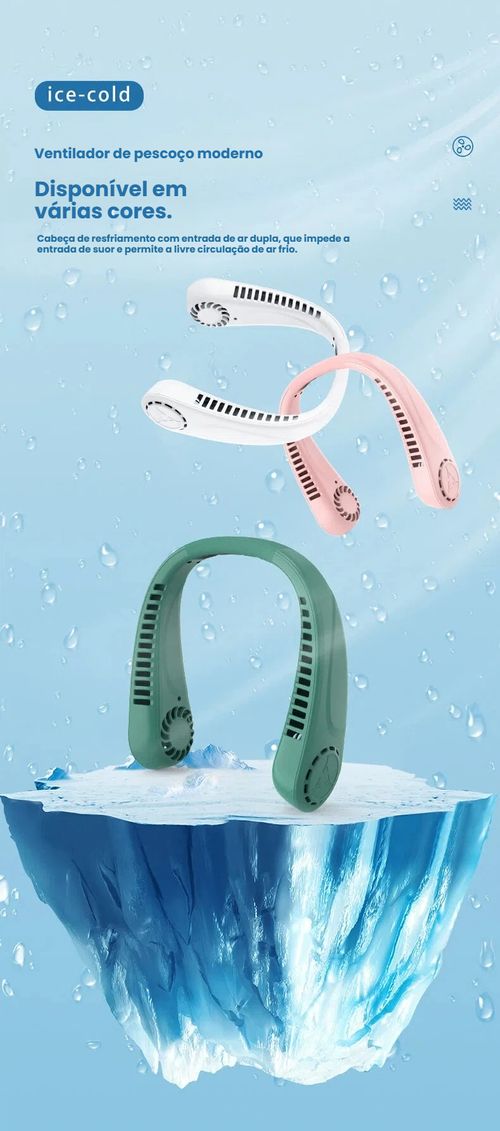 Ventilador de Pescoço Nova Linha, Recarregável via USB, Pequeno e Portátil para Uso Exterior, Silencioso com Turbina, Sem Pás, Mini Ventilador para Pescoço