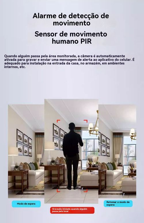 Câmara Inteligente WiFi com PIR Humano, Sem Tomada, Controlo pelo Telemóvel