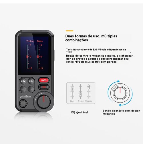 Reprodutor de MP3 para Veículo BT93, Reprodução de Pen Drive Sem Perda de Qualidade HIFI, Equalizador de Grave e Agudo, Transmissor FM Bluetooth para Veículo com Função de Música