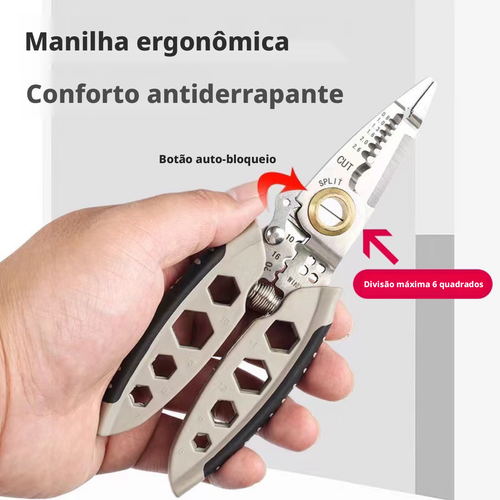Alicate Desencapador Multifuncional 7 Polegadas, Ferramenta Exclusiva para Eletricistas, Espetáculo para Cortar Fios, Retirar Isolamento, Apertar Cabos, Enrolar Fios e Torcer Parafusos