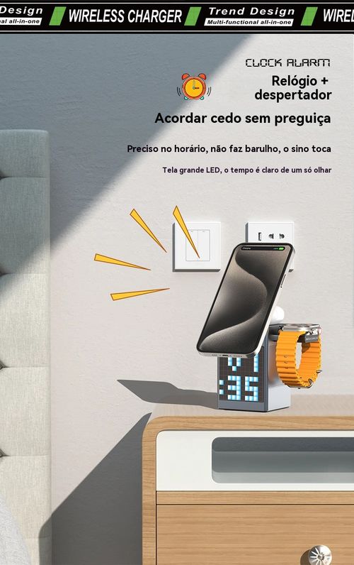 Carregador Sem Fio Magnético 6 em 1, Compatível com Celulares, Fones de Ouvido e Relógios Apple e Huawei, Carregamento Rápido