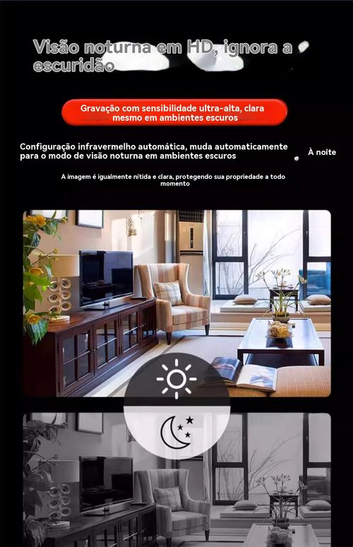 Câmara Inteligente WiFi com PIR Humano, Sem Tomada, Controlo pelo Telemóvel