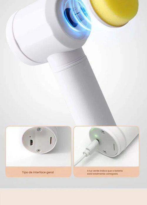 Escova de Limpeza Elétrica Portátil Recarregável, Escova para Lavar Pratos e Panelas na Cozinha, Escova para Pia e Azulejo do Banheiro, Arma Mágica para Lavar Panelas