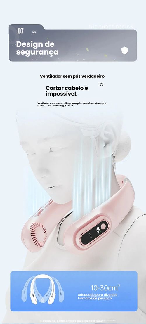 Ventilador de Pescoço Nova Linha, Recarregável via USB, Pequeno e Portátil para Uso Exterior, Silencioso com Turbina, Sem Pás, Mini Ventilador para Pescoço