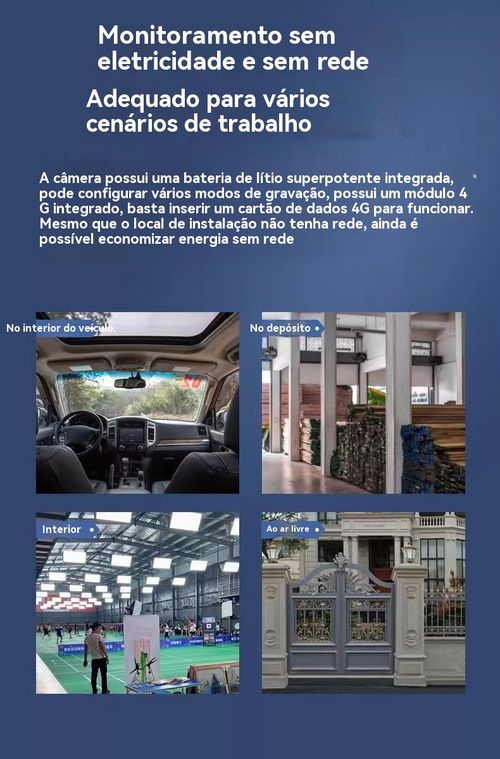 Câmara Inteligente WiFi com PIR Humano, Sem Tomada, Controlo pelo Telemóvel