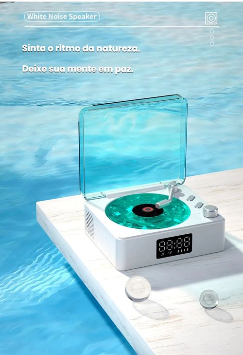 Relógio Sem Fio com Ruído Branco de Onda do Mar, Caixa de Som Bluetooth Retrô, Mini Alto-falante com Projeção, Presente com Ambiente Aconchegante