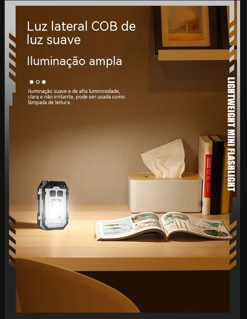 Mini lanterna tipo chaveiro com duas fontes de luz, carregamento Type-C, super brilhante, compacta e potente para uso exterior