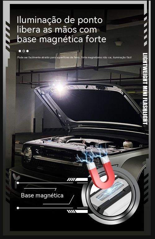 Mini lanterna tipo chaveiro com duas fontes de luz, carregamento Type-C, super brilhante, compacta e potente para uso exterior