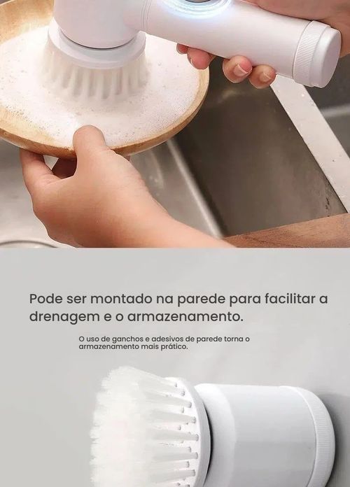 Escova de Limpeza Elétrica Portátil Recarregável, Escova para Lavar Pratos e Panelas na Cozinha, Escova para Pia e Azulejo do Banheiro, Arma Mágica para Lavar Panelas