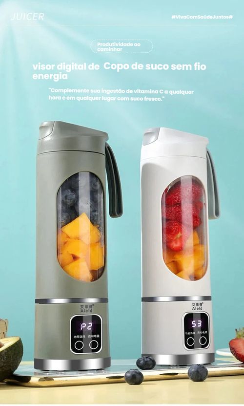 Liquidificador Doméstico com Função de Triturar Gelo, Copo Liquidificador Carregável via USB, Portátil para Exterior,