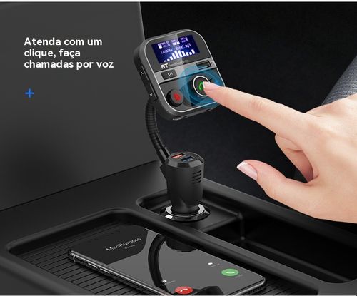 Reprodutor de MP3 para Veículo BT93, Reprodução de Pen Drive Sem Perda de Qualidade HIFI, Equalizador de Grave e Agudo, Transmissor FM Bluetooth para Veículo com Função de Música