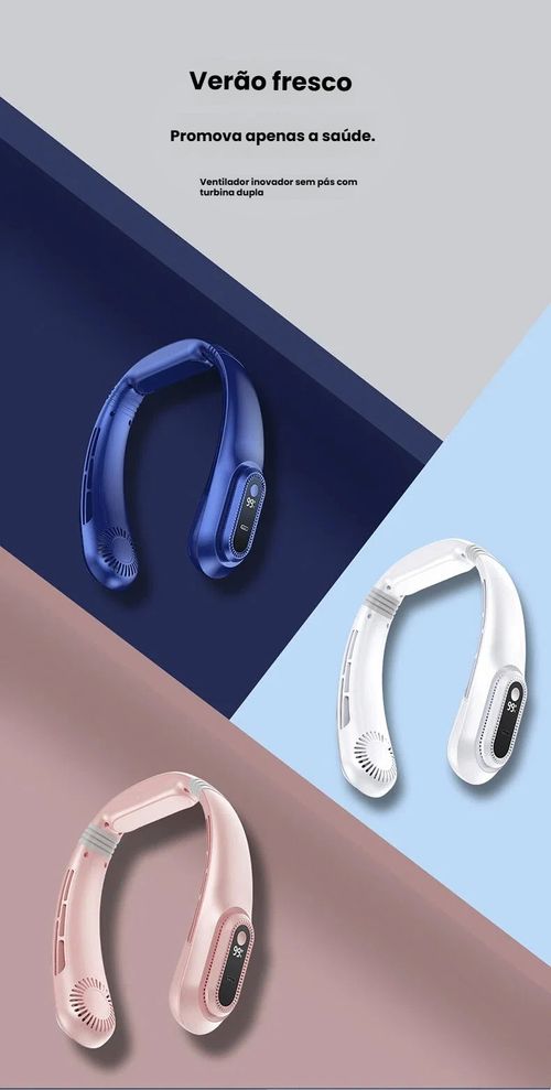 Ventilador de Pescoço Nova Linha, Recarregável via USB, Pequeno e Portátil para Uso Exterior, Silencioso com Turbina, Sem Pás, Mini Ventilador para Pescoço