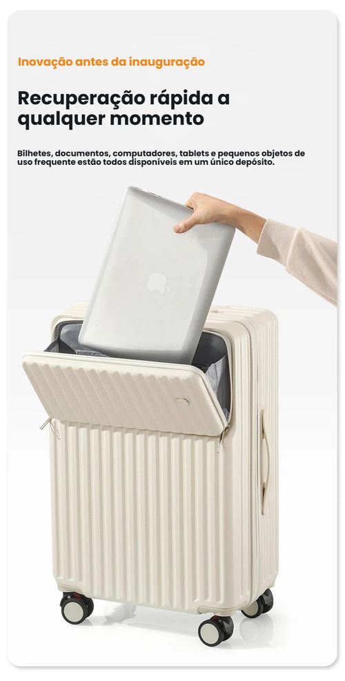 Mala de Viagem Nova Linha com Abertura Frontal, Mala de Rodinhas Multifuncional com Grande Capacidade para Mulheres, Mala com Cadeado Numérico Alta Qualidade para Estudantes, Amortecimento de Impacto