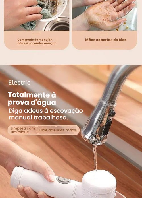 Escova de Limpeza Elétrica Portátil Recarregável, Escova para Lavar Pratos e Panelas na Cozinha, Escova para Pia e Azulejo do Banheiro, Arma Mágica para Lavar Panelas