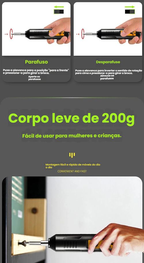 Chave de Fenda Elétrica Doméstica Recarregável, Mini Parafusadeira Elétrica Portátil, Pequeno Chave de Impacto, Kit de Ferramentas a Bateria de Lítio