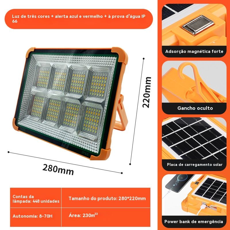 Lâmpada Solar, Lanterna de Mão Recarregável, Projetor Portátil, Lâmpada para Feira Livre ao Ar Livre, Lanterna Multifuncional para Acampamento e Emergência
