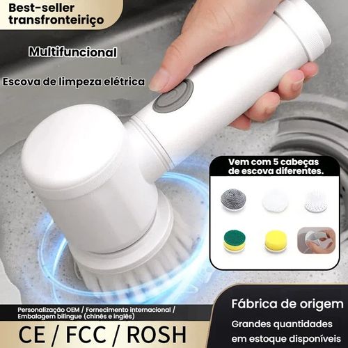 Escova de Limpeza Elétrica Portátil Recarregável, Escova para Lavar Pratos e Panelas na Cozinha, Escova para Pia e Azulejo do Banheiro, Arma Mágica para Lavar Panelas