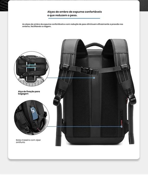 Mochila de Viagem com Vácuo, Mochila Masculina Empresarial Multifuncional para Notebook, Mochila de Compressão a Vácuo com Grande Capacidade, Material TPU
