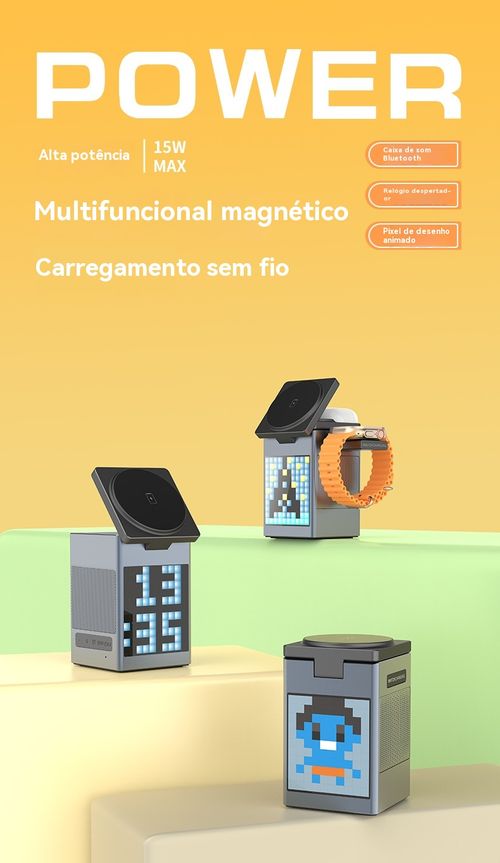 Carregador Sem Fio Magnético 6 em 1, Compatível com Celulares, Fones de Ouvido e Relógios Apple e Huawei, Carregamento Rápido