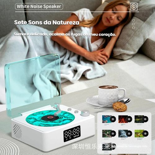 Relógio Sem Fio com Ruído Branco de Onda do Mar, Caixa de Som Bluetooth Retrô, Mini Alto-falante com Projeção, Presente com Ambiente Aconchegante