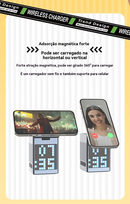 Carregador Sem Fio Magnético 6 em 1, Compatível com Celulares, Fones de Ouvido e Relógios Apple e Huawei, Carregamento Rápido