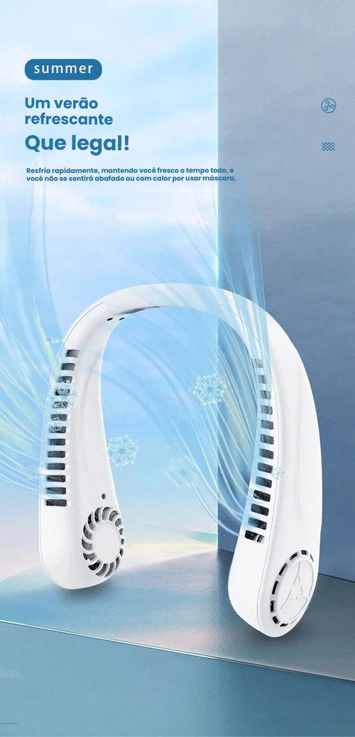 Ventilador de Pescoço Nova Linha, Recarregável via USB, Pequeno e Portátil para Uso Exterior, Silencioso com Turbina, Sem Pás, Mini Ventilador para Pescoço