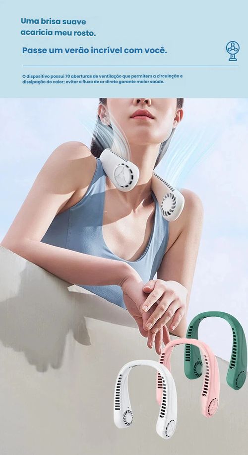 Ventilador de Pescoço Nova Linha, Recarregável via USB, Pequeno e Portátil para Uso Exterior, Silencioso com Turbina, Sem Pás, Mini Ventilador para Pescoço